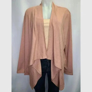 Logo Lounge by Lori Goldstein Asymmetrical Draped Cardigan Knit Coral XL